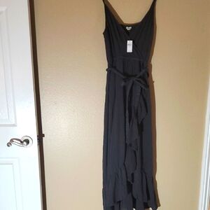 Aerie Charcoal Maxi Dress With Ruffle Front. Black
